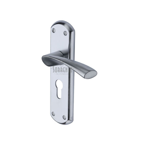 This is an image of a Sorrento - Door Handle Euro Profile Plate Atlanta Design Satin Chrome Finish, sc-7648-sc that is available to order from Trade Door Handles in Kendal.