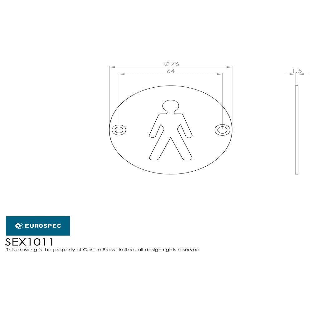 This image is a line drwaing of a Eurospec - Signage Male Symbol - Satin Stainless Steel available to order from Trade Door Handles in Kendal