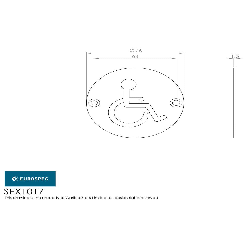 This image is a line drwaing of a Eurospec - Signage Disabled Symbol - Satin Stainless Steel available to order from Trade Door Handles in Kendal