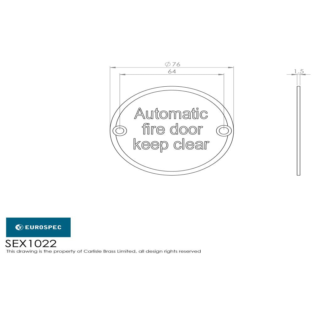 This image is a line drwaing of a Eurospec - Automatic Fire Door - Keep Clear - Satin Stainless Steel available to order from Trade Door Handles in Kendal