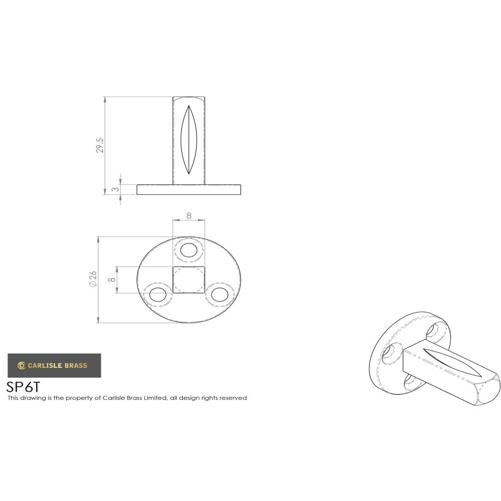 This image is a line drwaing of a Carlisle Brass - TAYLOR SPINDLE - 8mm SQ - SPARE - Polished Brass available to order from Trade Door Handles in Kendal