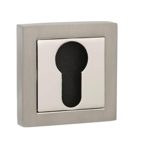 This is an image of Senza Pari Euro Escutcheon on Square Rose - Satin Nickel/Polished Nickel available to order from Trade Door Handles.