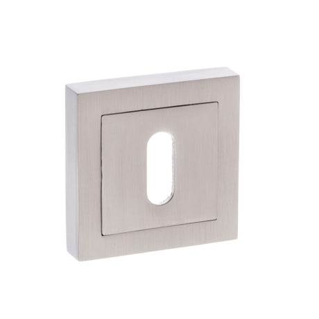 This is an image of Senza Pari Key Escutcheon on Square Rose - Satin Nickel available to order from Trade Door Handles.