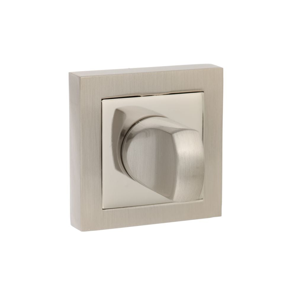 This is an image of Senza Pari WC Turn and Release on Square Rose - Satin Nickel/Polished Nickel available to order from Trade Door Handles.