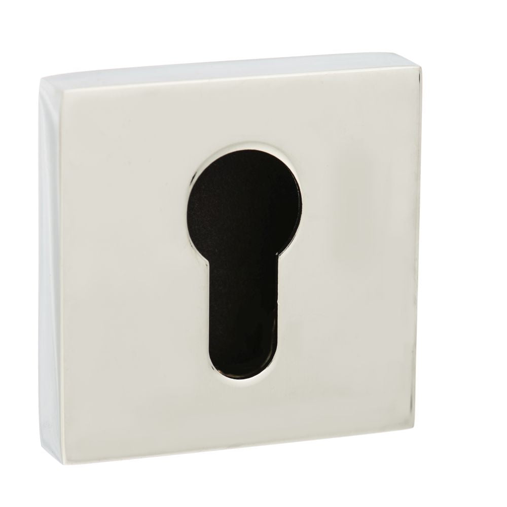 This is an image of Senza Pari Euro Escutcheon on Flush Square Rose - Polished Chrome available to order from Trade Door Handles.