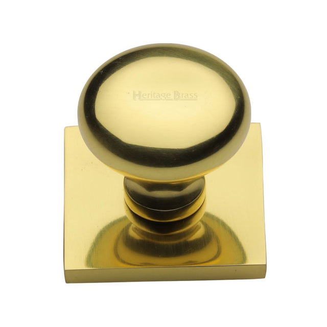 This is an image of a Heritage Brass - Cabinet Knob Victorian Round Design with Square Backplate 32mm, sq113-pb that is available to order from Trade Door Handles in Kendal.