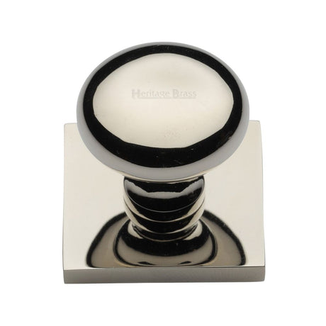 This is an image of a Heritage Brass - Cabinet Knob Victorian Round Design with Square Backplate 32mm, sq113-pnf that is available to order from Trade Door Handles in Kendal.