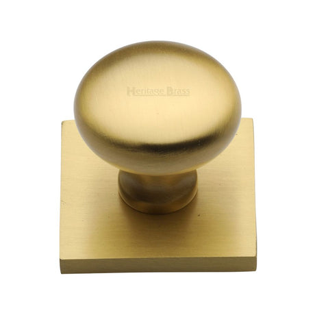 This is an image of a Heritage Brass - Cabinet Knob Victorian Round Design with Square Backplate 32mm, sq113-sb that is available to order from Trade Door Handles in Kendal.