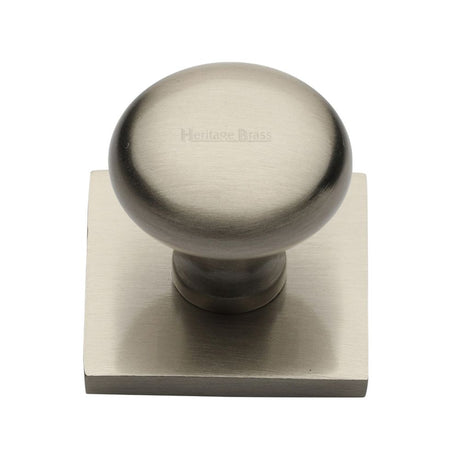 This is an image of a Heritage Brass - Cabinet Knob Victorian Round Design with Square Backplate 32mm, sq113-sn that is available to order from Trade Door Handles in Kendal.