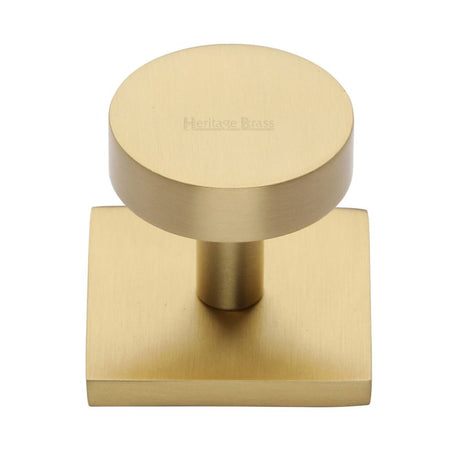 This is an image of a Heritage Brass - Cabinet Knob Disc Design with Square Backplate 32mm Satin Brass, sq3880-sb that is available to order from Trade Door Handles in Kendal.