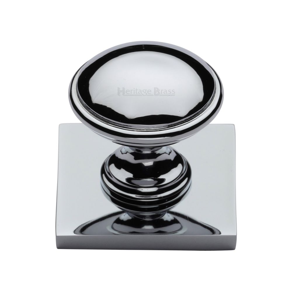 This is an image of a Heritage Brass - Cabinet Knob Domed Design with Square Backplate 32mm Polished Chrom, sq3950-pc that is available to order from Trade Door Handles in Kendal.