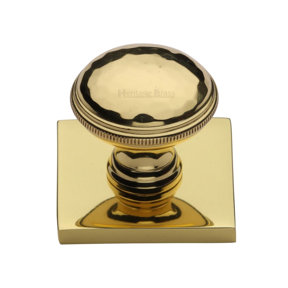 This is a image of a Heritage Brass - Cabinet Knob Diamond Cut Design with Square Backplate 32mm Pol. that is available to order from Trade Door Handles in Kendal