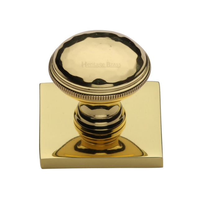 This is an image of a Heritage Brass - Cabinet Knob Diamond Cut Design with Square Backplate 32mm Polished, sq4545-pb that is available to order from Trade Door Handles in Kendal.