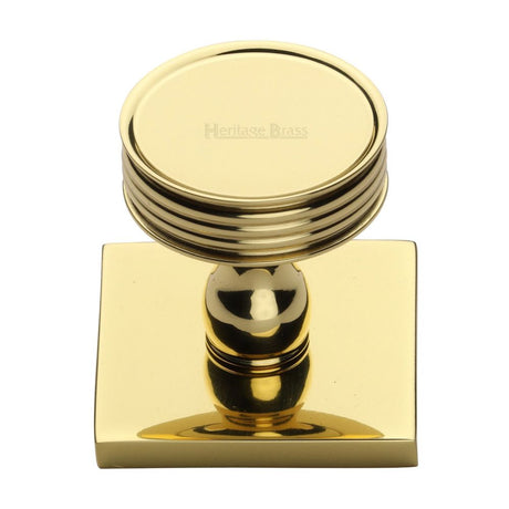 This is an image of a Heritage Brass - Cabinet Knob Venetian Design with Square Backplate 32mm Polished Br, sq4547-pb that is available to order from Trade Door Handles in Kendal.