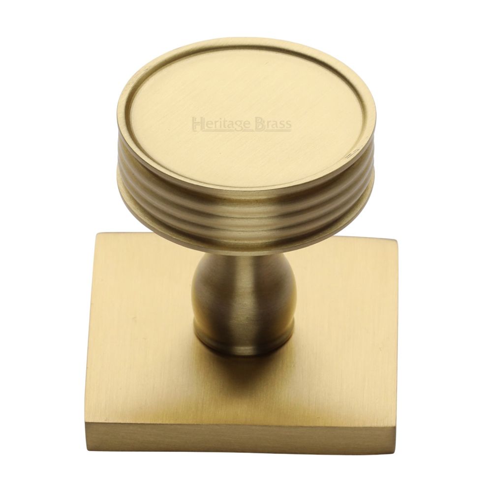 This is a image of a Heritage Brass - Cabinet Knob Venetian Design with Square Backplate 32mm Sat. Br that is available to order from Trade Door Handles in Kendal