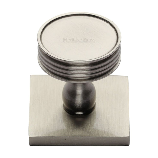 This is an image of a Heritage Brass - Cabinet Knob Venetian Design with Square Backplate 32mm Satin Ni, sq4547-sn that is available to order from Trade Door Handles in Kendal.