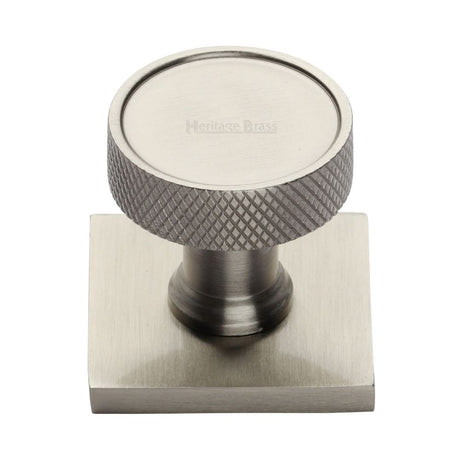 This is an image of a Heritage Brass - Cabinet Knob Florence Knurled Design with Square Backplate 32mm, sq4648-sn that is available to order from Trade Door Handles in Kendal.