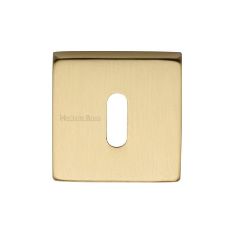 This is an image of a Heritage Brass - Square Key Escutcheon Satin Brass Finish, sq5002-sb that is available to order from Trade Door Handles in Kendal.