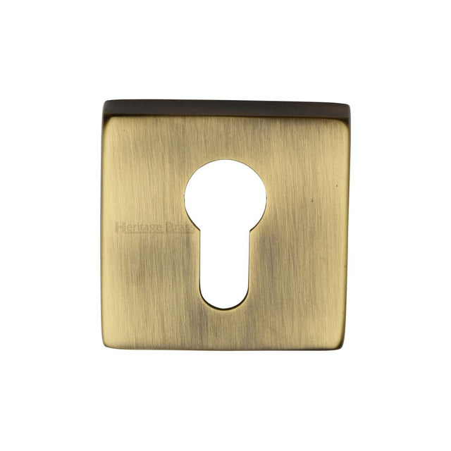 This is an image of a Heritage Brass - Euro Profile Cylinder Escutcheon Antique Brass Finish, sq5004-at that is available to order from Trade Door Handles in Kendal.