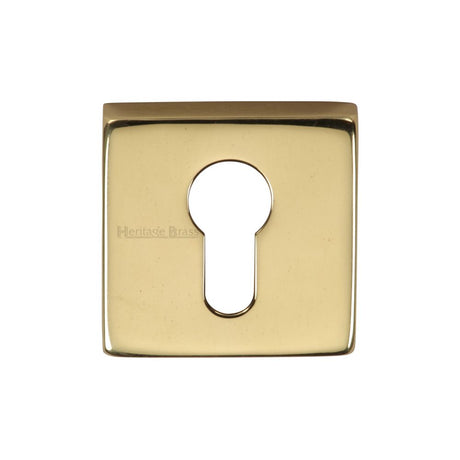 This is an image of a Heritage Brass - Euro Profile Cylinder Escutcheon Polished Brass Finish, sq5004-pb that is available to order from Trade Door Handles in Kendal.