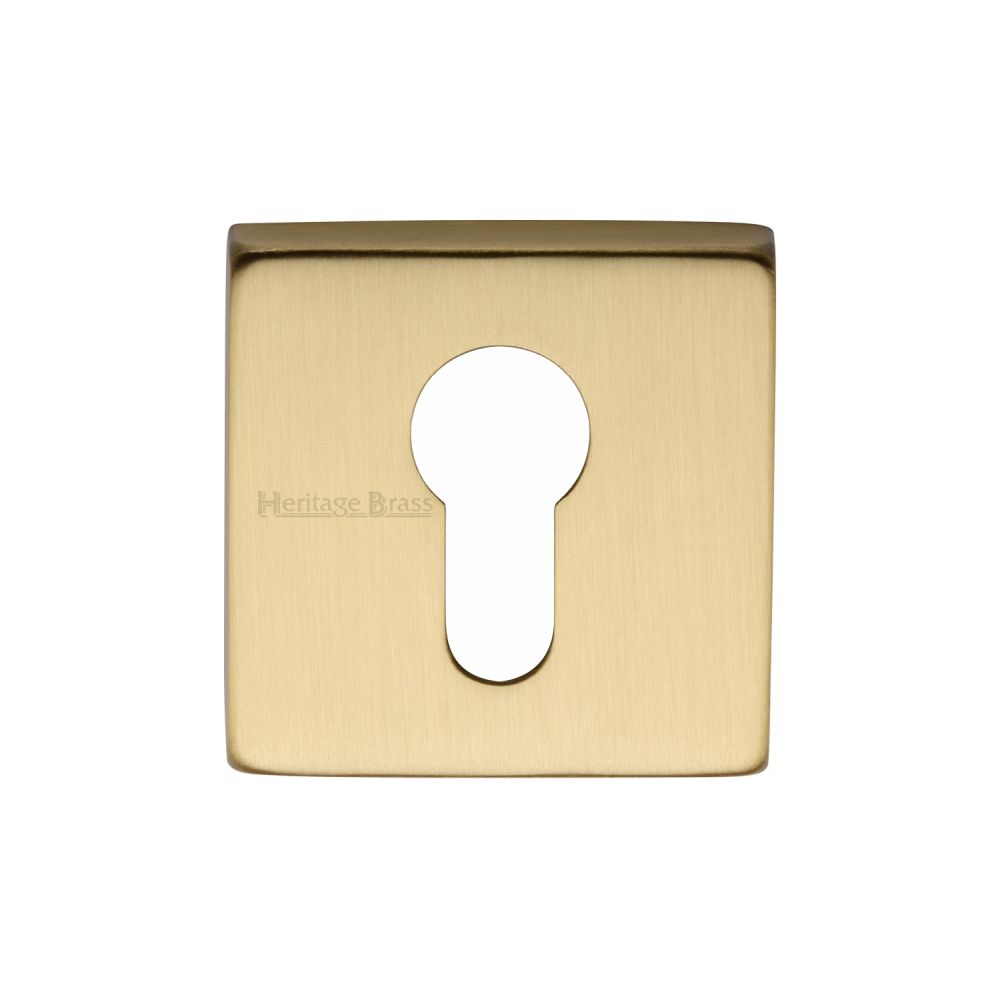 This is an image of a Heritage Brass - Euro Profile Cylinder Escutcheon Satin Brass Finish, sq5004-sb that is available to order from Trade Door Handles in Kendal.