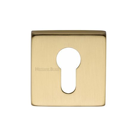This is an image of a Heritage Brass - Euro Profile Cylinder Escutcheon Satin Brass Finish, sq5004-sb that is available to order from Trade Door Handles in Kendal.