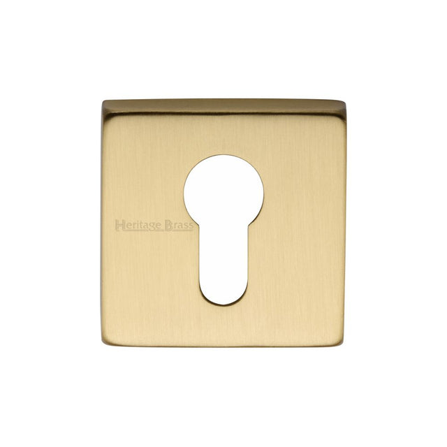 This is an image of a Heritage Brass - Euro Profile Cylinder Escutcheon Satin Brass Finish, sq5004-sb that is available to order from Trade Door Handles in Kendal.