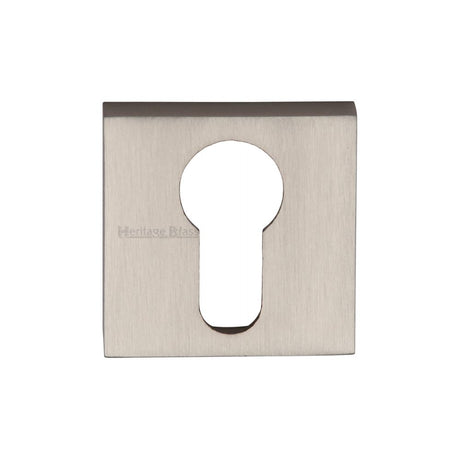 This is an image of a Heritage Brass - Euro Profile Cylinder Escutcheon Satin Nickel Finish, sq5004-sn that is available to order from Trade Door Handles in Kendal.