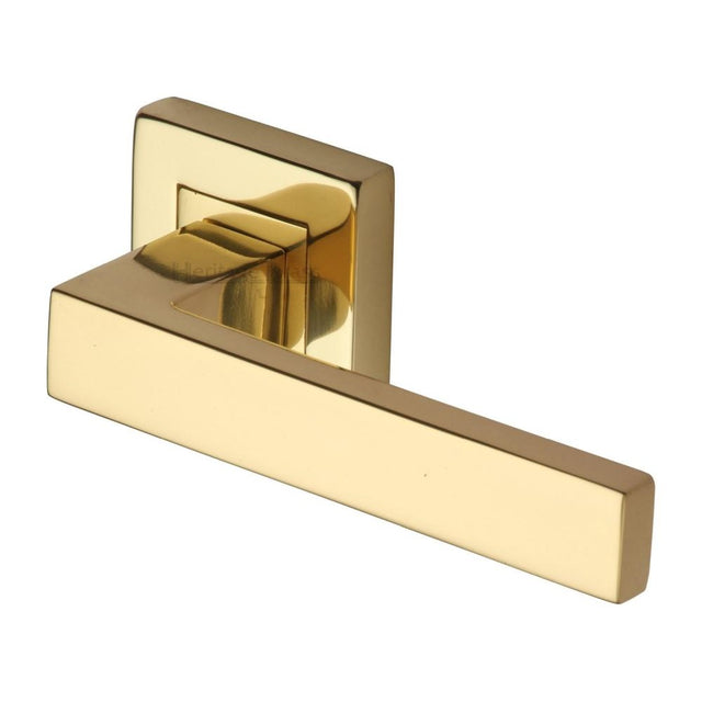 This is an image of a Heritage Brass - Door Handle Lever Latch on Square Rose Delta Sq Design Polished Bra, sq5420-pb that is available to order from Trade Door Handles in Kendal.