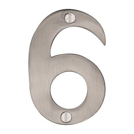 This is an image of a Steel Line Numeral 6 - 3" Steel Line, ss-1560-6-s that is available to order from Trade Door Handles in Kendal.