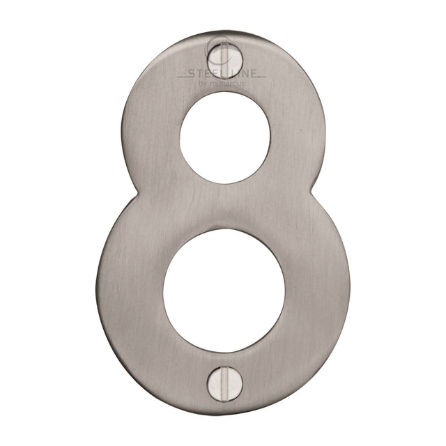 This is an image of a Steel Line Numeral 8 - 3" Steel Line, ss-1560-8-s that is available to order from Trade Door Handles in Kendal.