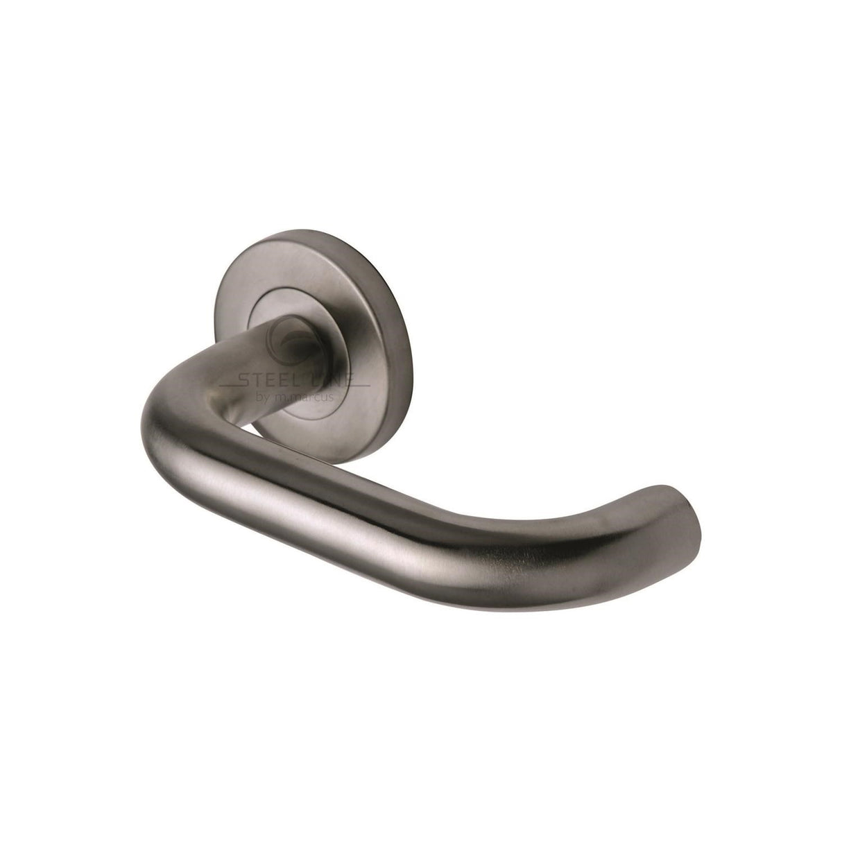 This is an image of a Steel Line Door Handle Lever Latch on Round Rose D Design Satin Stainless Steel finish, ss-451-s that is available to order from Trade Door Handles in Kendal.