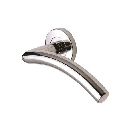 This is an image of a Steel Line Door Handle Lever Latch on Round Rose Tubular Design Polished Stainless Steel finish, ss-551-p that is available to order from Trade Door Handles in Kendal.