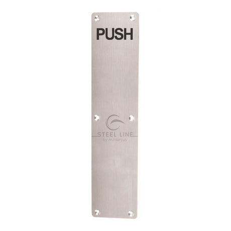 This is an image of a Steel Line Fingerplate Engraved 'Push' Satin Stainless Steel finish, ss-plate003-s that is available to order from Trade Door Handles in Kendal.