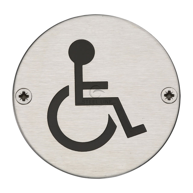 This is an image of a Steel Line Disabled Symbol Satin Stainless Steel finish, ss-sign023-s that is available to order from Trade Door Handles in Kendal.