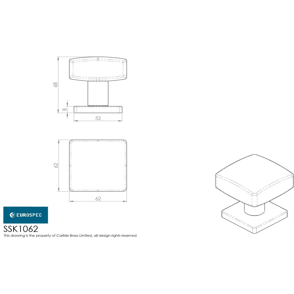 This image is a line drwaing of a Eurospec - Steelworx Square Knobset - Satin Stainless Steel available to order from Trade Door Handles in Kendal