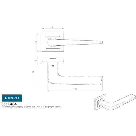 This image is a line drwaing of a Eurospec - Plaza Designer Lever on Sprung Square Rose - Satin Stainless Steel available to order from Trade Door Handles in Kendal