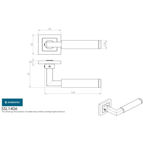 This image is a line drwaing of a Eurospec - Fagus Designer Lever on Sprung Square Rose - Bright/Satin Stainless S available to order from Trade Door Handles in Kendal