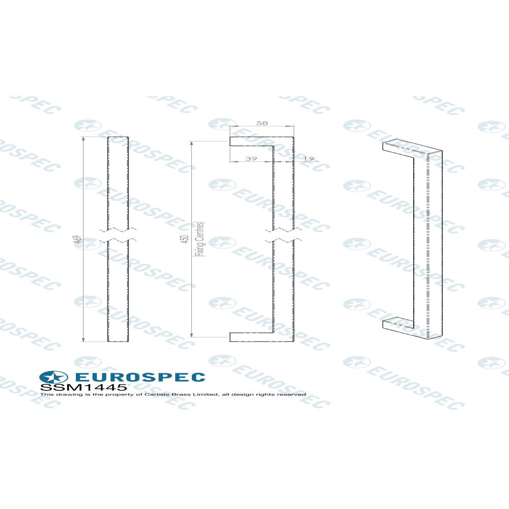 This image is a line drwaing of a Carlisle Brass - Square Mitred Pull Handle - Satin PVD available to order from Trade Door Handles in Kendal