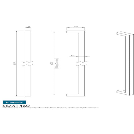 This image is a line drwaing of a Eurospec - Square Mitred Pull Handle - Satin Stainless Steel available to order from Trade Door Handles in Kendal