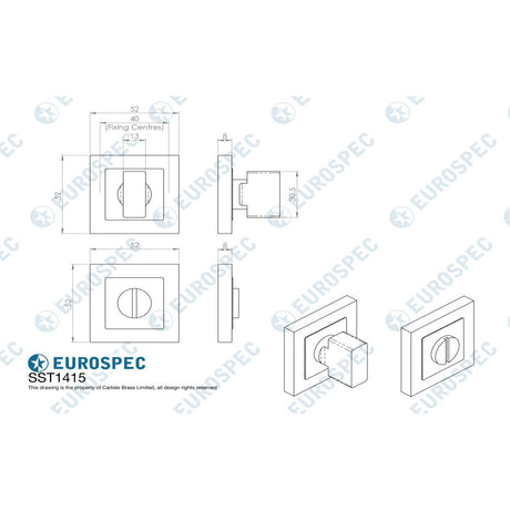 This image is a line drwaing of a Eurospec - Square Thumbturn and Release - Satin Stainless Steel available to order from Trade Door Handles in Kendal