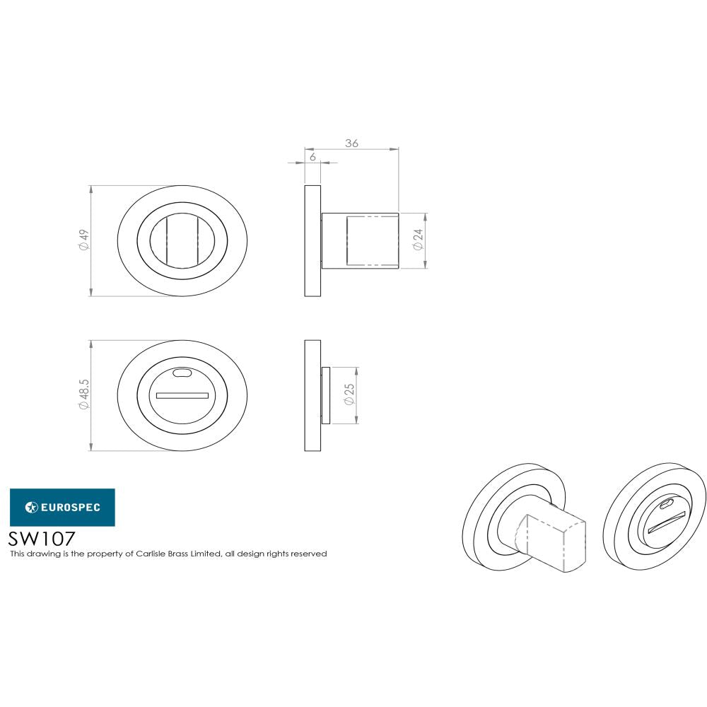 This image is a line drwaing of a Eurospec - Steelworx 316 Turn and Release - Satin Stainless Steel available to order from Trade Door Handles in Kendal