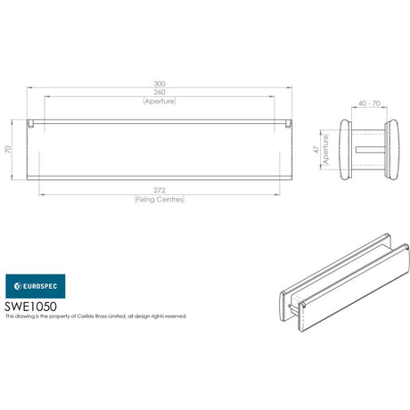 This image is a line drwaing of a Eurospec - Sleeved Letter Plate 300 x 70mm - Bright Stainless Steel available to order from Trade Door Handles in Kendal