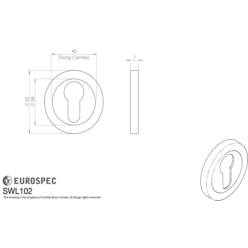 This image is a line drwaing of a Eurospec - Steelworx SWL Escutcheon - Satin PVD available to order from Trade Door Handles in Kendal