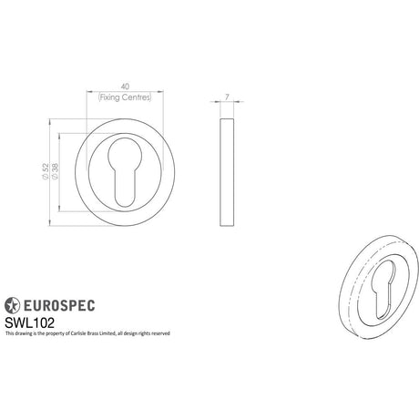 This image is a line drwaing of a Eurospec - Steelworx SWL Escutcheon - Satin PVD available to order from Trade Door Handles in Kendal