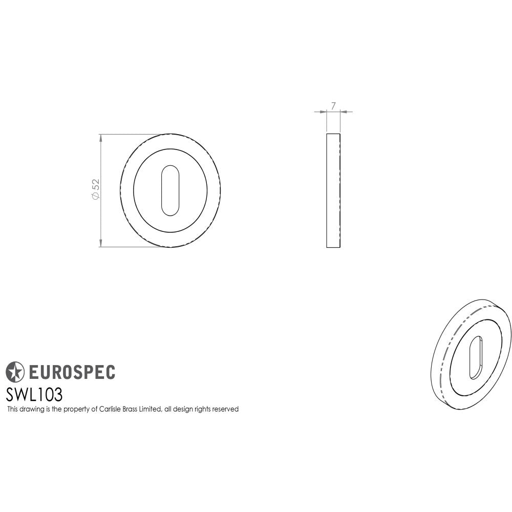 This image is a line drwaing of a Eurospec - Steelworx SWL Escutcheon - Satin PVD available to order from Trade Door Handles in Kendal