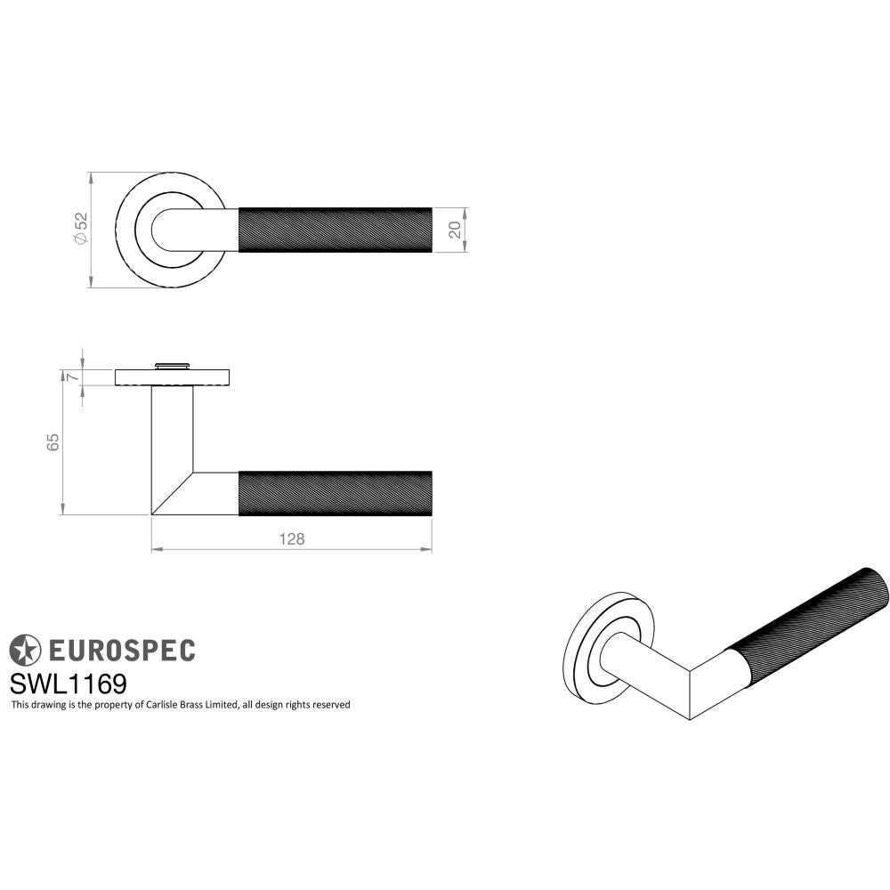 This image is a line drwaing of a Eurospec - Steelworx Crown Knurled Lever - Satin Stainless Steel available to order from Trade Door Handles in Kendal