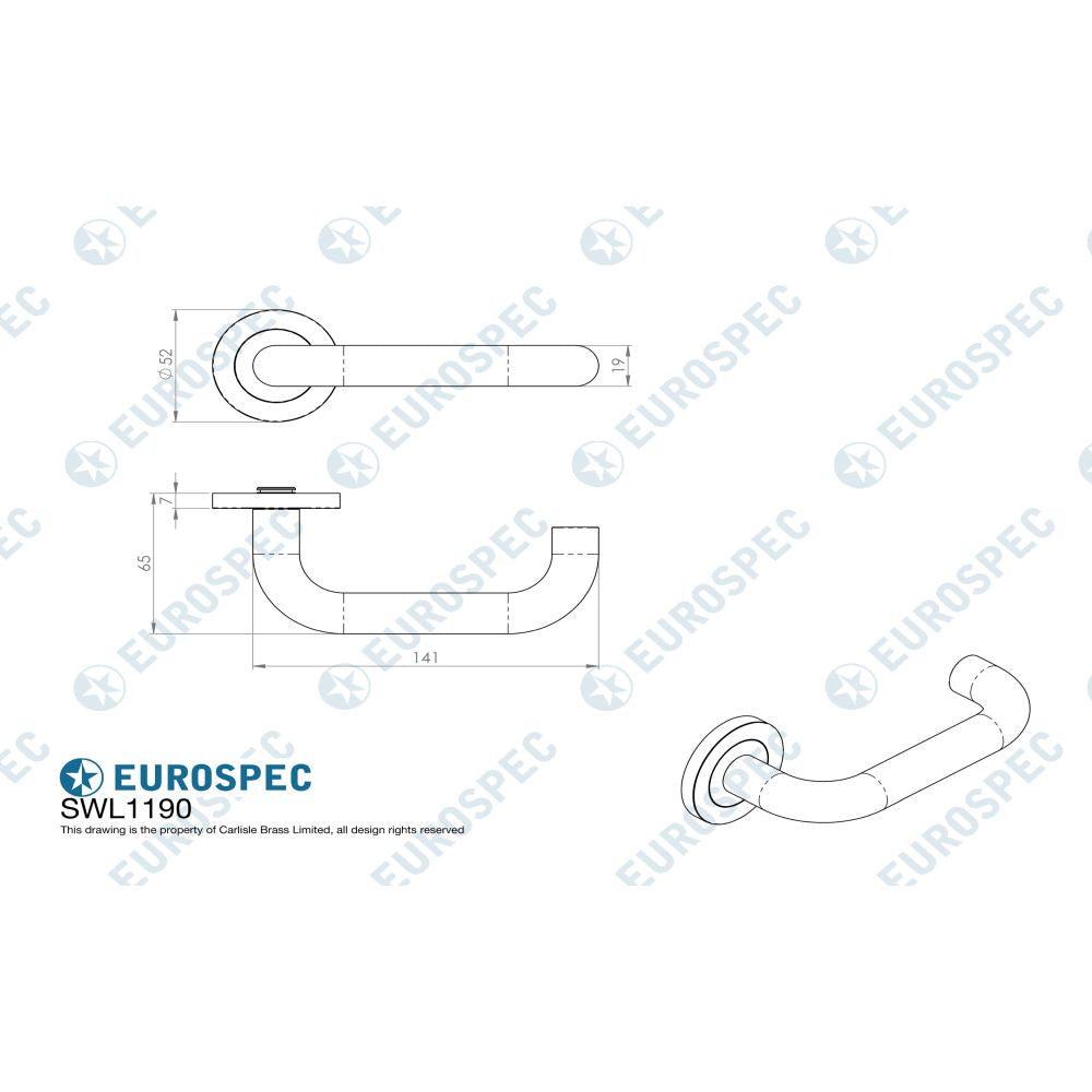 This image is a line drwaing of a Carlisle Brass - Steelworx SWL Nera Lever on Rose - Satin PVD available to order from Trade Door Handles in Kendal