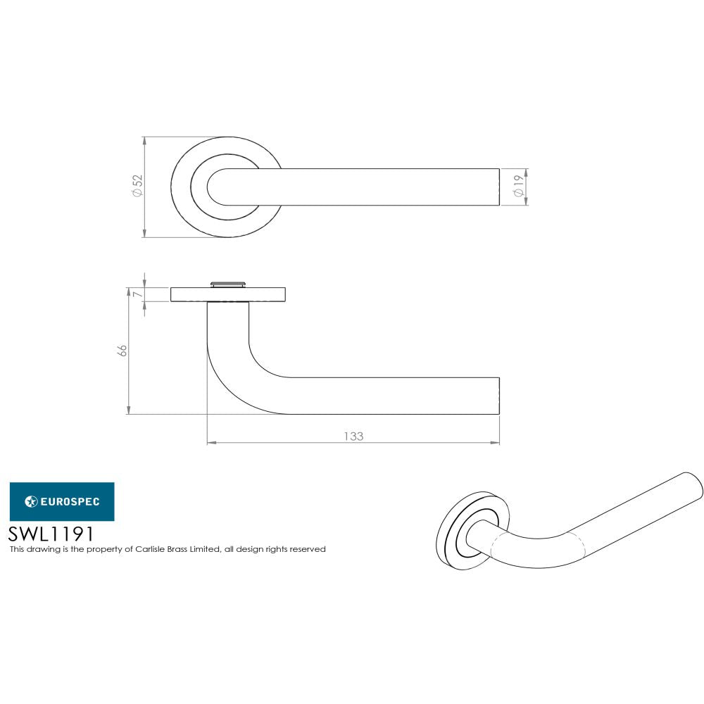 This image is a line drwaing of a Eurospec - Steelworx SWL Spira Lever on Rose - Satin Stainless Steel available to order from Trade Door Handles in Kendal