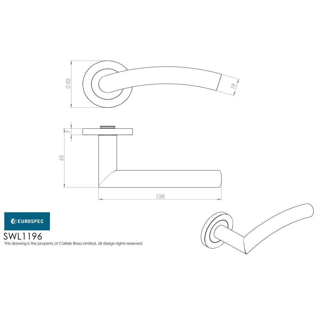 This image is a line drwaing of a Eurospec - Steelworx SWL Dresda Lever on Rose - Satin Stainless Steel available to order from Trade Door Handles in Kendal